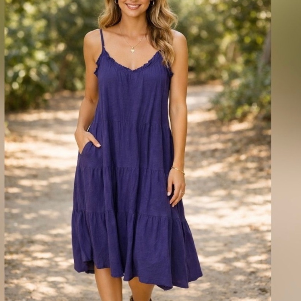 NATURAL LIFE Purple Tiered Midi Dress